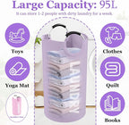 2Pcs 95L Purple + Pink Laundry Basket, Folding Laundry Hampers for Women with Soft Handles, Freestanding Dirty Clothes Basket, Sturdy Oxford Fabric Clothes Hampers for Travel, Dormitory