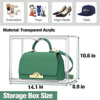 10 Pack Acrylic Shoe Box Size 14, X-Large Purse Handbag Organizer Clear Sneaker Display Case Boot Storage Box Transparent Stackable Storage Bins with Magnetic Lids