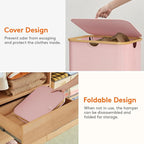 Lifewit 150L Laundry Basket with Lid, Clothes Hampers for Laundry with Bamboo Handles and 2 Removable Bag, Large Foldable Laundry Hamper for Bedroom, Bathroom, Dorm, Laundry Room, Pink
