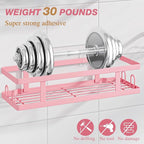 Adhesive Shower Caddy,Shower Shelves with Soap Holder and 12 Hooks,No Drilling Bathroom Organizer and Storage,Pink,3 Pack