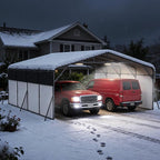 20x20FT Heavy Duty Metal Carport,Outdoor Portable Car Garage w/Led Light,Removable PE Sidewalls,Reinforced Base & Galvanized Steel Roof, Outdoor Car Port Canopy Shelter for Boats,Trucks