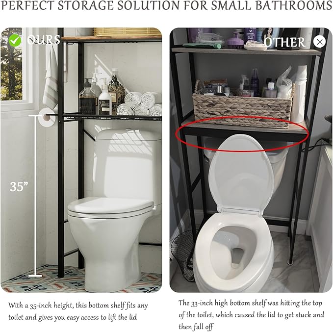 homyfort Over The Toilet Storage Cabinet, 3-Tier Bathroom Shelves Over Toilet, Easy Installation with Drain Basket, Side Rack, X Shape Side Guardrail, Freestanding Toilet Rack for Balcony, Laundry