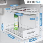 Under Sink Organizer Upgrade To Professional Rails,2-Tier Dual Pull Out Cabinet Storage,Height Adjustable Slide Out Drawers For Bathroom Kitchen,2 Pack-16.7"Dx12.8"-16.9"H,White