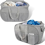 2 Pack Collapsible Laundry Baskets with Lid, Foldable Laundry Basket with Pockets, Pop Up Hamper with Dual Handles, 99L Sturdy Hampers for Clothes, Groceries, Supplies, Tools, Grey