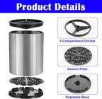 2 Pcs Kitchen Utensil Holder Set, 360° Rotating Stainless Steel Large Cooking Utensil Holder for Kitchen Counter with Removable Base, 3 Compartment Flatware Caddy for Knife Spoon Fork Spatula Tools