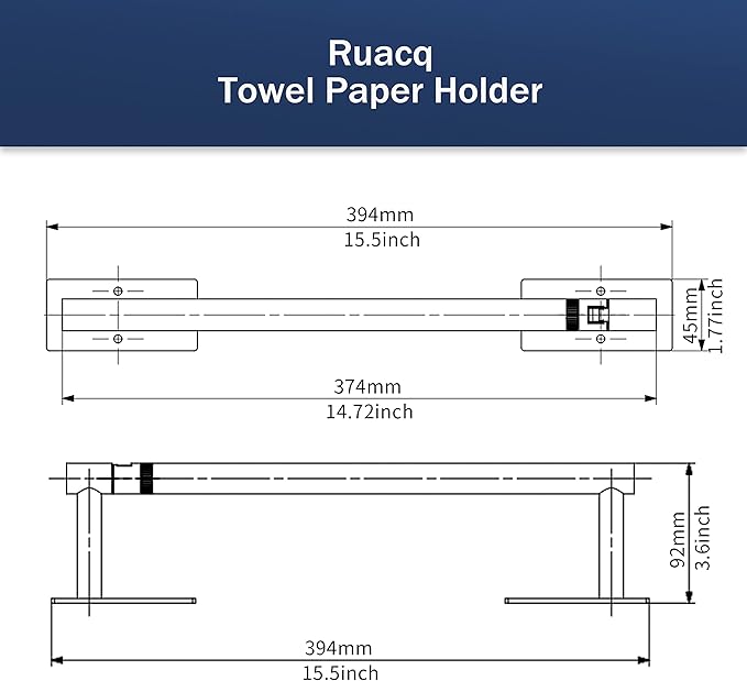RUACQ Paper Towel Holder Under Cabinet, Wall Mounted or Adhesive Stainless Steel Paper Towel Holder,Square Base Paper Towel Rack for Kitchen, RV, Bathroom (Brushed Nickel) (Pack of 2)