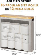 StorageWorks Large Toilet Paper Storage with Bamboo Lid, Toilet Paper Holder Basket for Up to 12 Mega or 16 Regular Size Rolls, Paper Storage Baskets for Bathroom, Grey, 1 Pack