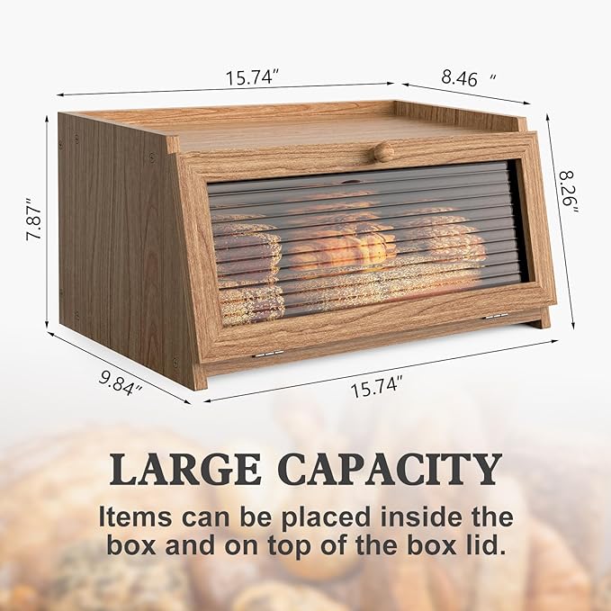 Bread Box for Kitchen Countertop Large Bread Box Farmhouse Bread Container Bread Storage with Window Bread Holder