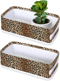 Leopard Print Bathroom Basket Foldable Toilet Tank Topper Paper Basket Waterproof Fabric Storage Organizer Bins Decorative Open Storage for Home Closet Containers Cabinet Set of 2
