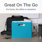 Pendaflex Mobile File Box with Handles, Portable Document Storage, File Bin for Home and Office, Easy Set Up, Collapse Down and Store Away, 13"W x 10"H x 6.5"D, Holds Letter Size Files, Teal (126120)