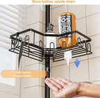 Corner Shower Caddy Tension Pole - 4-Tier Shower Corner Shelf for Bathtub Bathroom Shower Organizer - Adjustable 34in-120in, Space Saving Bathtub Accessory Shelves, Black