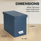 Bigso John Fiberboard Label Frame Desktop File Storage Box - Document Organizer for Important Paperwork - Durable Hanging File Box with a Lid & Metal Label Window - 7.36 x 13.38 x 10.51 in - Blue