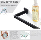 Bathroom Shelf, Glass Shelf for Bathroom, 22.32 Inch Large, 8mm Extra Thick Tempered Glass Shelves Wall Mounted, Square Modern Rectangular, Matte Black,No Assembly, 071090-MB