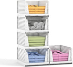 5 Packs Stackable Plastic Storage Basket for Closet Foldable Closet Organizers and Storage Bins for Shelves Storage Drawer Container for Clothes, Wardrobe, Pantry, 5L