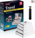 Travel Vacuum Bags for Luggage with Hand Pump,Vacuum Seal Bags for Clothing,Packing Cubes Compression,Cruise Ship and Travel Essentials(Combo 16 Pack)