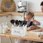 Utensil Holder with 2 Compartments, Utensil Caddy for Kitchen Counter, and Storage for Silverware Fork Spoon Spatula (White)