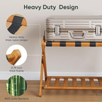 Fully Assembled Bamboo Luggage Racks, Foldable Suitcase Stand with 5 Nylon Straps, Luggage Stand with Shoe Shelf Ideal for Guest Room, Bedroom, Hotel, Honey Oak