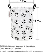 QUEENLALA Large Storage Basket,Laundry Hamper/Bathroom/Home Decor/Collapsible Round Storage Bin,Boys and Girls Hamper/Boxes/Clothing(Round-Football)