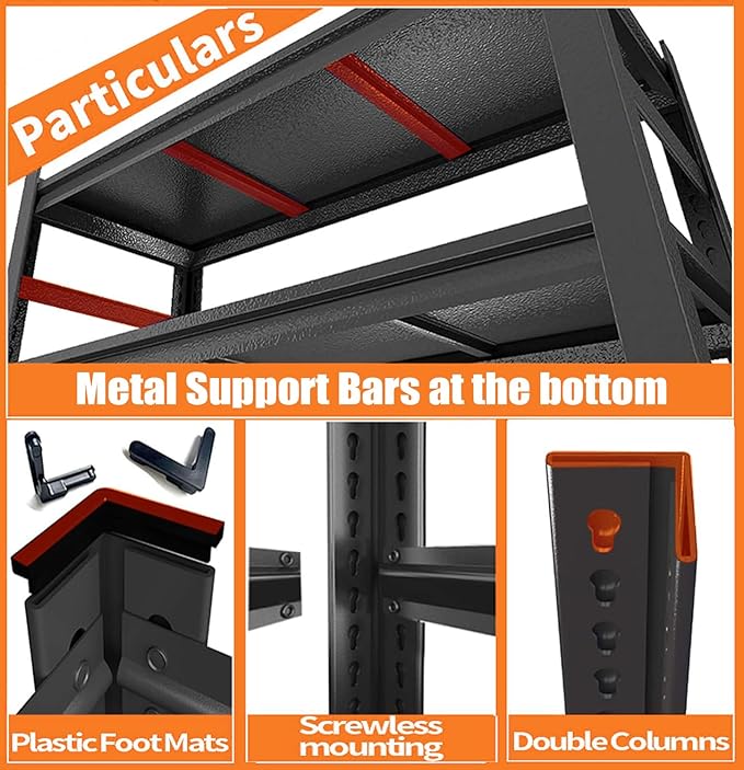 Garage Shelving Unit Storage Shelves Heavy Duty 3000 LBs, 5 Tier Adjustable Metal Shelf Industrial Storage Racks Utility Shelf Organiazation for Tools Garage Basement Warehouse 35.4"W*17.7"D*71.2"H
