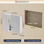 Keonjinn 36 x 24 Inch Bathroom Mirrored Medicine Cabinet, Lightweight Aluminum Structure, Freely Adjustable Shelves, Combined Assembly Needed, Surface Mount or Recessed Mirror with Storage