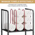 Towel Rack Free Standing 3-Tier M-Shaped Detachable Dividers, Durable Metal Holder, Pool Towel Rack, Space-Saving Towel Storage Organizer, Modern Bath Towel Shelf for Home, Poolside, Black