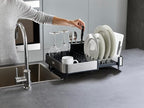 Joseph Joseph Extendable Dish Drying Rack with Dual Parts - Stainless Steel, Non-Scratch, Movable Utensil Drainer & Drainage Spout, Gray