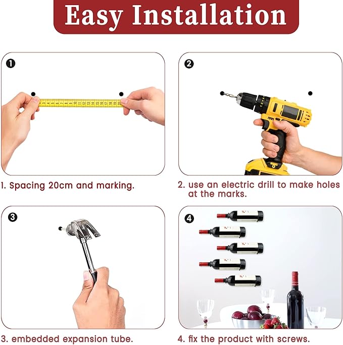 Wall-Mounted Wine Hook: Hanging Wine Bottle Wall Holder - Set of 3 Metal Wall Red Wine Rack Hooks