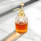 Glass Coffee Syrup Dispenser 10oz, Syrup Bottles with Ribbed Design, Gold Syrup Pump, Coffee Bar Accessories, Honey Dispenser