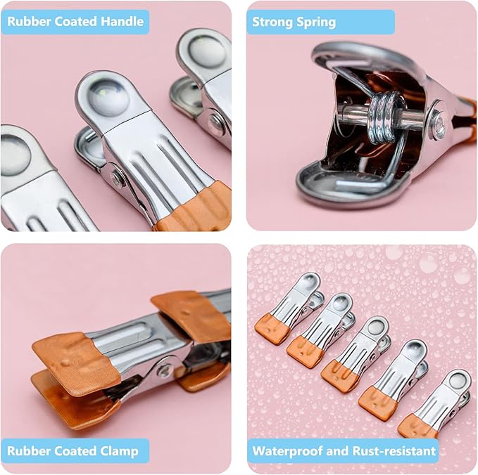 Clothes Pins for Hanging Clothes, 32 Pack Stainless Steel Colored Clothespins for Laundry, Heavy Duty Clothing Pins for Clothes Line, Multipurpose Metal Clips for Clothes, Socks, Towel, Snack, Photo