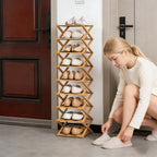 2/3/4/5/6/7/8/9 Tier Bamboo Shoe Rack - Foldable,No Installation Needed,Space-Saving Multi-Tier Storage for Indoor & Balcony Use (Brown,9 Layers)