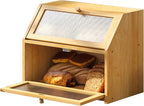 Bread Box for Kitchen Countertop Bin Double Layer Bread Box Storage Container Extra Large Capacity Farmhouse with Diamond Pattern Windows (Natural, Large)