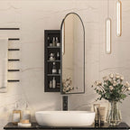 Recessed Medicine Cabinet for Bathroom,Black Arched Medicine Cabinet with Mirror,Arch Mirrored Medicine Cabinets Recessed,Bathroom Mirror with Storage,Open from Left to Right 16x31
