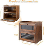 Double Layer Large Bread Box for Kitchen Counter, Wooden Corner Bread Storage Container with Acrylic Window, Retro Brown