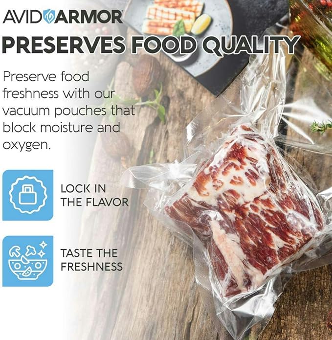 Avid Armor 300 CT Chamber Vacuum Sealer Bags for USV32 – Assorted Sizes (6x10", 8x12", 10x13"), BPA-Free, Reusable, for Food Storage, Sous Vide, and Freezer Preservation