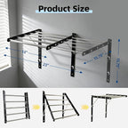Wall Mounted Drying Rack for Laundry, 13”-23” Retractable Clothes Drying Rack, Space Saving Drying Rack Clothing with 5 Stainless Steel Rods Bathroom, Apartments, Black