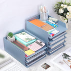 TecUnite 8 Pieces Stackable Letter Trays Blue Rectangular Stackable Office Letter Size Plastic Organizer Desk Tray for Desk Plastic Stacking Support for File Storage Office Classroom