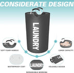 StorageRight 90L Large Laundry Basket, Laundry Hamper, Dirty Clothes Hamper for Laundry, Collapsible, Waterproof Laundry Baskets with Foam Protected Aluminum Handles for Laundry, Dorm, Family (Grey)