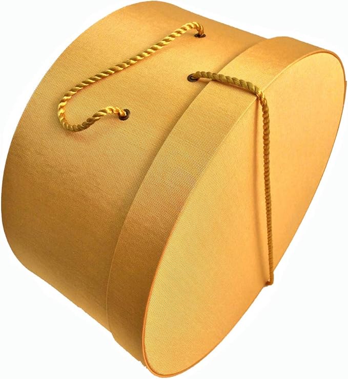 Sarah's Hat Boxes Classic Gold Hat Box – 8.75" x 4.5" (Dia. x Ht.) Handmade in USA – Odorless Non-Toxic Adhesive, Cording Handle – Premium Storage for Hats & Accessories