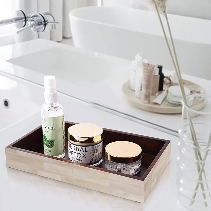 Handicrafts Home White 10x6 Bathroom Tray, Small Vanity Tray Handmade Rectangular Vanity Organizer for Bathroom Countertop, Perfume & Jewelry Tray,Guest Towel Holder, Decorative Napkin Holder