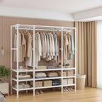 Portable Closet,Garment Rack,Heavy Duty Clothes Rack with Cover,Wardrobe Closet with 1 Hanging Rods, 2 Storage Shelves and 2 Drawers,27.5" L x 17.7" W x 67.7" H,Pale Yellow
