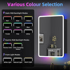 Medicine Cabinet with Lights, 16×24 Inch Lighted Wall Mounted Bathroom Mirror with Storage, LED Bathroom Cabinet with RGB Backlit and Front Lighted, Defogger, 3 Light Colors Dimmable