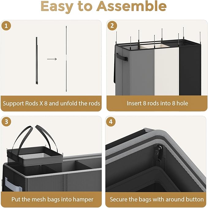180L Laundry Hamper 3 Section, Large Laundry Hamper with Lid, Dirty Clothes Hampers with Handles, Laundry Basket Organizer for Laundry, Bedroom, Bathroom, Laundry Sorter Baskets, Black