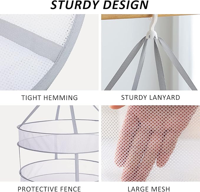 AUTODECO 2 Pack 2-Tier Folding Mesh Clothes Hanging Dryer, Sweater Drying Rack, Large Laundry Drying Rack, Lay fold Flat Dry Hanger, Mesh Clothes Hanging Dryer - M(2Tier)+L(2Tier)