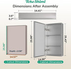 TokeShimi 15 x 26 Recessed Medicine Cabinet with Tempered Beveled Mirror, Assembly Required, Silver Medicine Cabinet for Bathroom, Stepless Adjustable Shelves, DTC Hinge