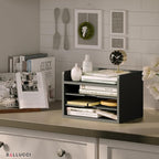Ballucci File Organizer, 4-Tier Office Desk Organizer, Open Top Wood Paper Organizer for Classroom, Desktop Mail Sorter Paper Tray, Black