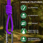 TECEUM Rope – 90 Feet x 3/8 Inch (10mm) – Purple – Strong All-Purpose Utility Rope – Camping, Crafting, Flag Pole, Indoor & Outdoor – Polypropylene Nylon Poly Lightweight Diamond Braided Cord