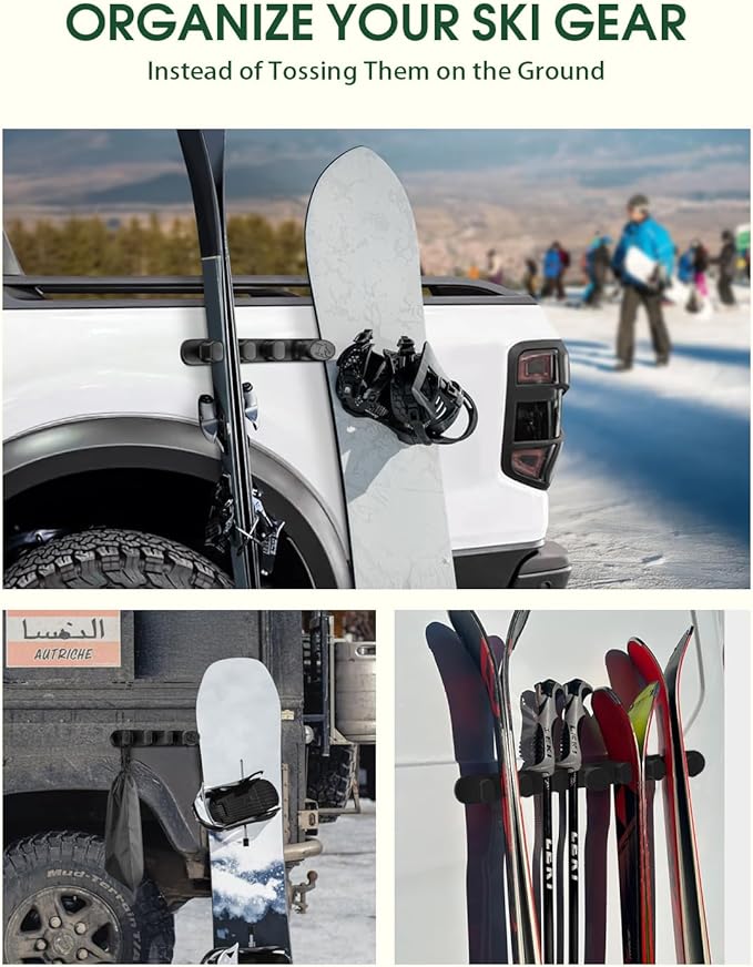Magnetic Ski Holder for Side of Car – Strips Magnetic Snowboard Mount – Prevent Ski and Snowboard from Tipping Over – Protects Vehicle from Scratches - Snowboard Accessories(Black)