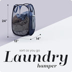 Handy Laundry Collapsible Mesh Pop Up Laundry Hamper 2-Pack – Large Foldable Laundry Basket with Side Pocket, Breathable & Durable, Space-Saving for Clothes, Toys, Travel, Dorm, Bedroom, Blue