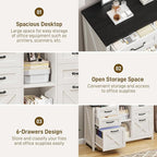 Lateral File Cabinet with 6 Drawers, Farmhouse Filing Cabinet for Letter/A4 Size, Wood File Storage Cabinets Printer Stand with Open Storage Adjustable Shelf for Home Office Cabinets, White and Black