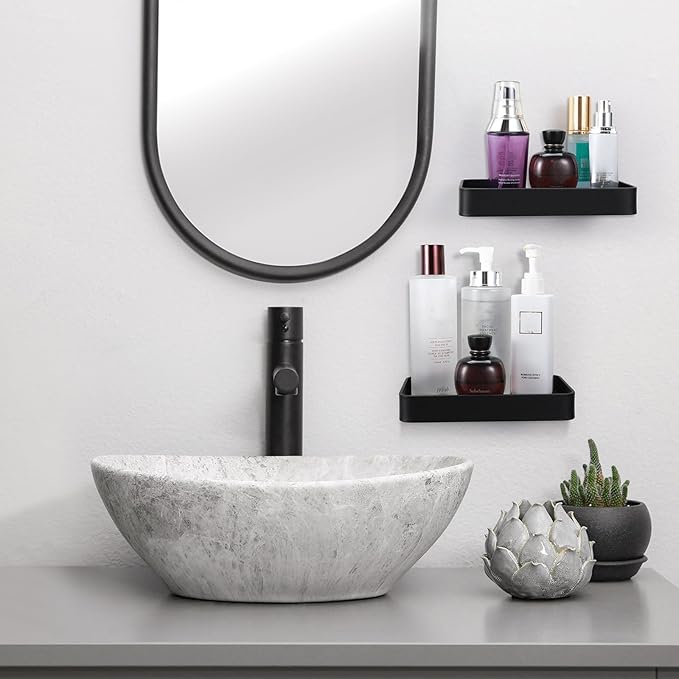 Z metnal Small Glass Bathroom Shelves, Matte Black Floating Shelf, Mini Wall Shelf Organizer, Wall Mounted (Clear Glass, 8 inch/20cm)